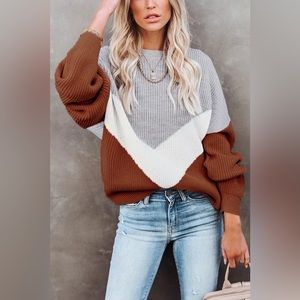 Moon & Spoon Chevron Colorblock Knit Sweater (Oversized Fit)